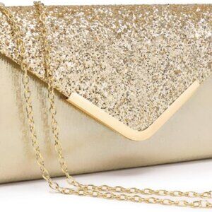 Women Satin Glitter Clutch Bag Small Evening Party Handbag with Shoulder Strap